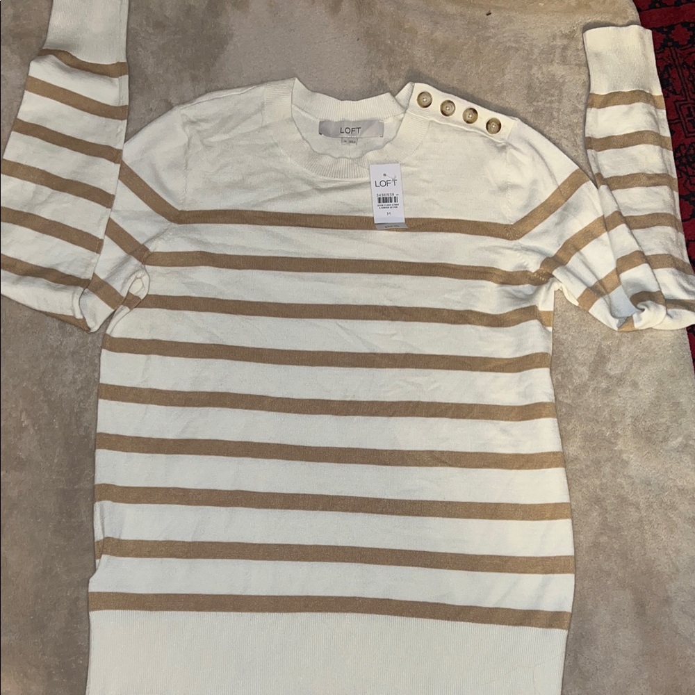 NWT LOFT women’s  Striped Button-Shoulder Sweater top
